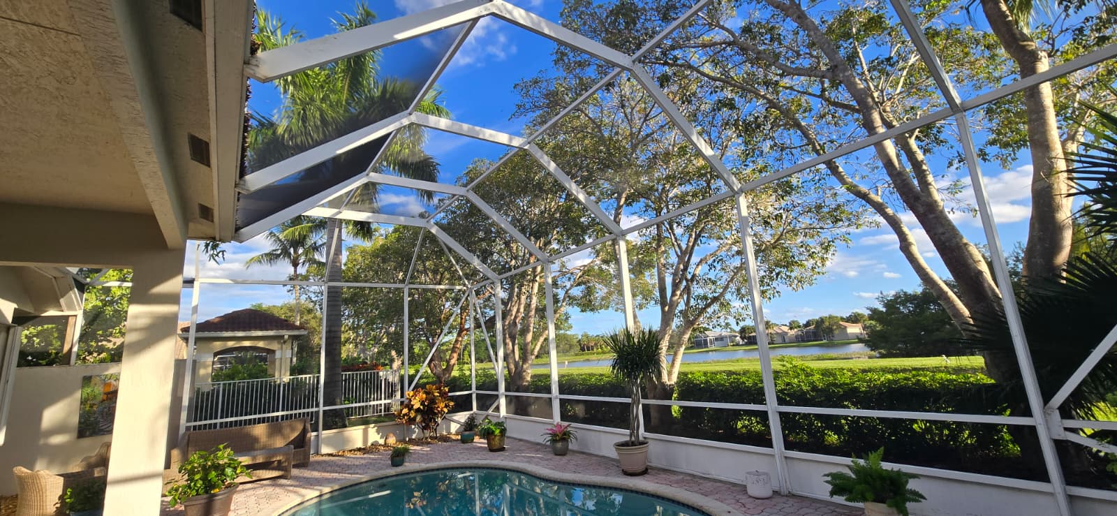 Pressure washing of lanai located in Bellagio Community in Lake Worth FL 33467 